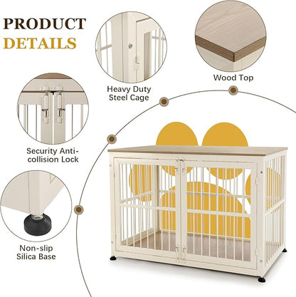 32 Inch Heavy Duty Dog Crate Furniture for Medium and Small Dogs, Decorative Pet House End Table, Wooden Cage Kennel Furniture Indoor with Double Doors, Sturdy Dog Cage for Anxiety Dog