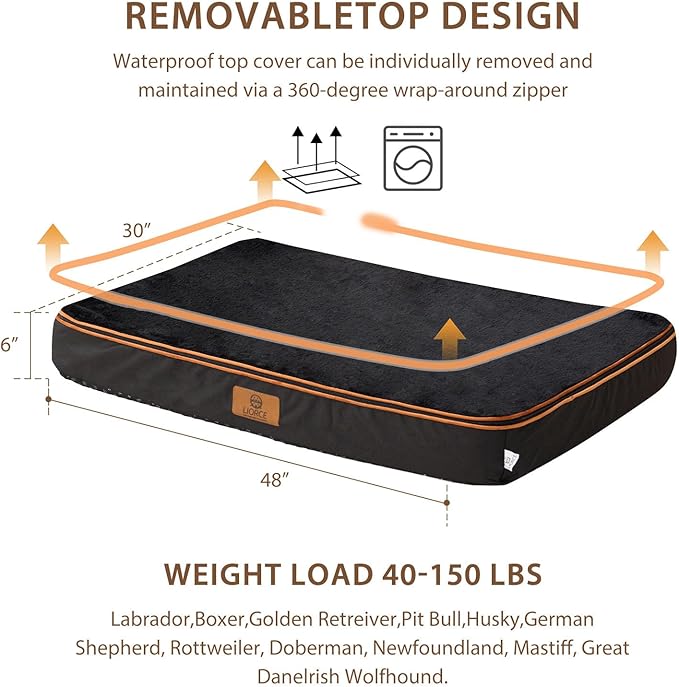 Orthopedic Memory Foam XXL Dog Bed - 6" Thick Beds for Extra Large Sized Dog - Waterproof Removable Washable Cover &amp; Wrap-Around Zipper - Ultimate Comfort &amp; Easy Maintenance, Black