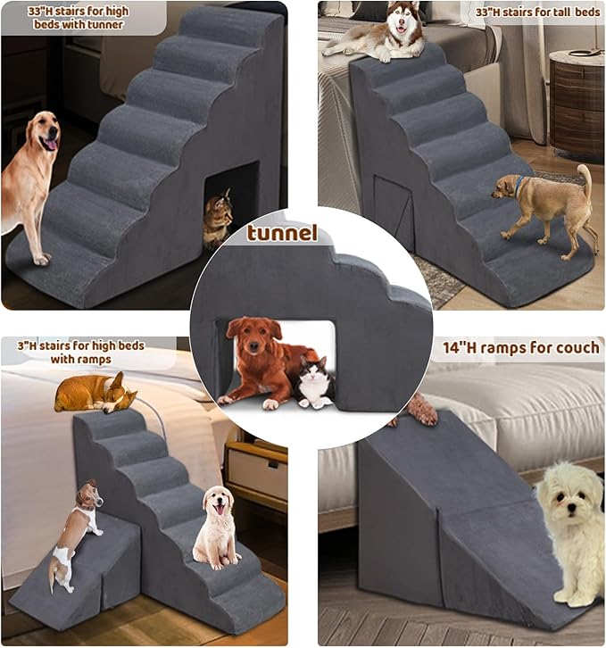 Dog Stairs &amp; Steps for High Beds 30-36 inches High Tall for Large Medium Dogs, LitaiL 30inch 7 Steps Pet Stairs/Steps for High Beds,llDogs, Non-Slip Dog Ramps for Small Dogs and Cats