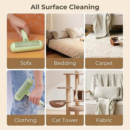 Reusable Pet Hair Remover - Lint Roller for Dog &amp; Cat Fur - for Furniture, Carpet, Clothing - Detachable Handle (White)