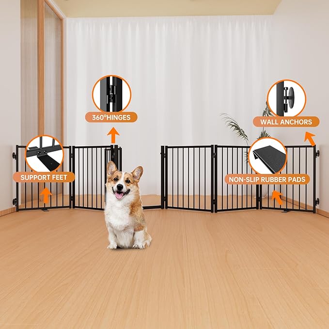 Full Metal Freestanding Dog Gate with Door, 24&