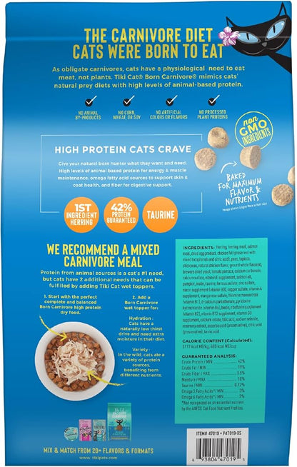 Tiki Cat Born Carnivore High Protein Dry Cat Food, Herring &amp; Salmon Meal, 11.1 lbs. Bag