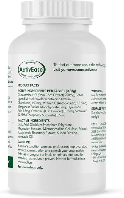 YuMOVE Hip &amp; Joint Supplement for Dogs with Glucosamine, Hyaluronic Acid, Green Lipped Mussel &amp; Omega 3 Joint Supplement - Regular and Advanced Strength (60ct, Chewable Tablets)