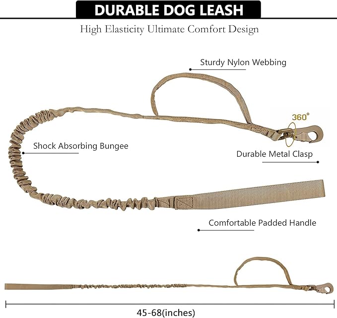 Tactical AirTag Dog Collar Leash Set - Heavy Duty, Adjustable GPS Collar Compatible with Apple AirTag, with Holder &amp; Control Handle for Medium/Large Dogs [Brown, XL]