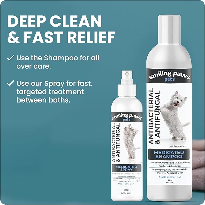Smiling Paws Pets Advanced Chlorhexidine &amp; Ketoconazole Spray for Cats &amp; Dogs Spray 8oz