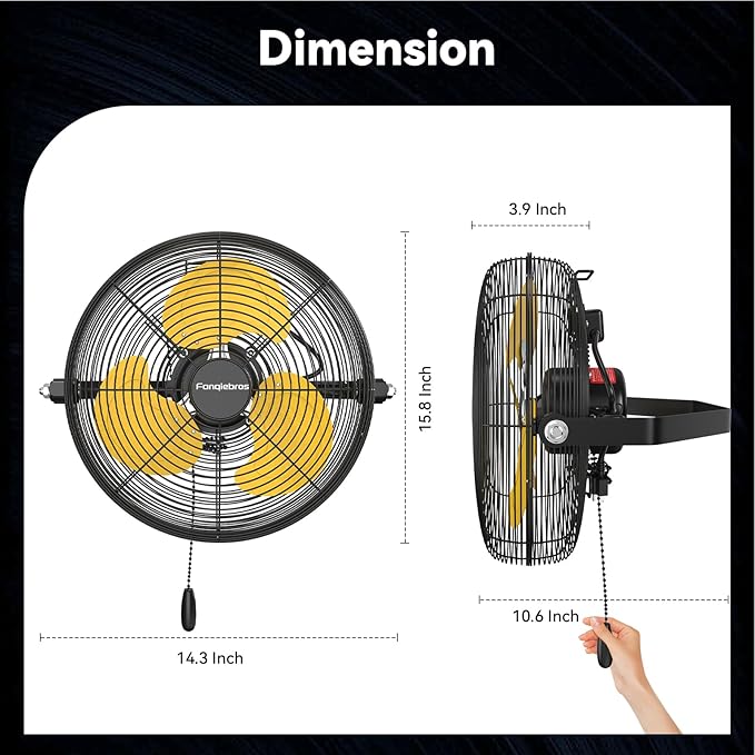 12 IN High Velocity Wall Mount Fan, 3 Speed Industrial Wall Fan with Sealed Motor, 2500 CFM Adjustable Air Circulator for Garage, Commercial, Greenhouse, Warehouse &amp; Gazebo Use, UL Listed