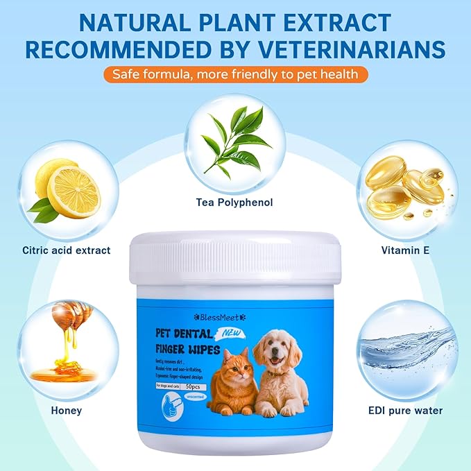 PET Teeth Cleaning Wipes for Dogs &amp; Cats,Gentle Pet Dental Care Wipes with Massaging Micro-Brushing Beads, Remove Bad Breath &amp; Plaque.Dog Toothbrush &amp; Tooth Brushing Kit-Unscented
