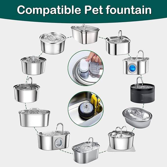 Cat Water Fountain Filters,Cat Fountain Replacement Filters for Stainless Steel 108oz/3.2L&amp;67oz/2L Adjustable Water Flow Pet Water Fountain,Dog Water Fountain (16+16 Pack)
