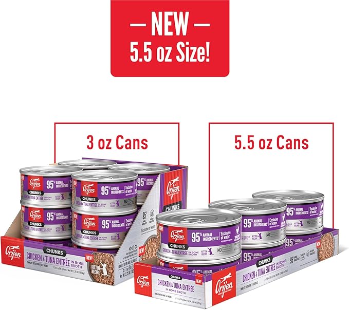 ORIJEN Chunks &amp; Shreds Wet Cat FoodChicken and Tuna Kitten Entrée 5.5oz Cans (6 Count)