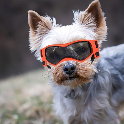Dog Goggles Dog Sunglasses for Small Breed UV Protection Windproof with Adjustable Head Straps Chin Straps for Ride Car/Hiking Travel/On Beach-Orange