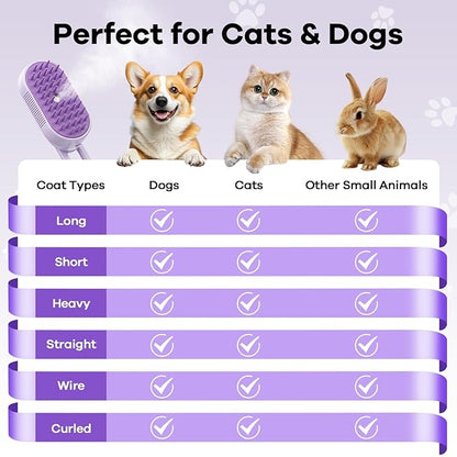 4 in 1 Cat Steam Brush Rechargeable pet spray comb Steam Brush for Cats and Dogs, Massage, Cleaning, Shedding &amp; Combing Multifunctional Hair Removal Anti Static Grooming Tool for home (White)