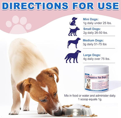L-Theanine Supplement for Cats &amp; Small Dogs – Helps Keep Pets Calm &amp; Relaxed – for Small, Medium &amp; Large Dogs &amp; All Cats – 100g Powde