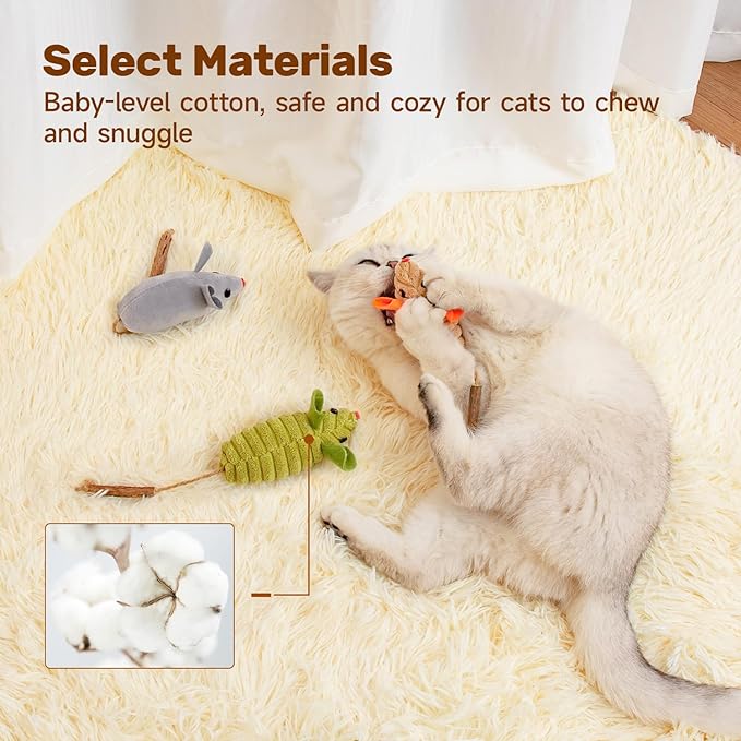 Potaroma Cat Toys: 3pcs Squeak Mice Interactive Catnip Silvervine Animals for Indoor Kittens - Dental Matatabi Cat Nip &amp; Chew Exercise Toy for All Breeds &amp; Species