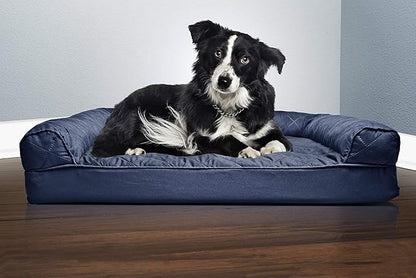 Furhaven Orthopedic Dog Bed for Large/Medium Dogs w/ Removable Bolsters &amp; Washable Cover, For Dogs Up to 55 lbs - Quilted Sofa - Navy (Blue), Large