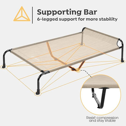 Veehoo Original Elevated Dog Bed - Outdoor Raised Dog Cot, One-Sided Raised Headboard Cooling Pet Bed, Non-Slip &amp; Breathable, XXL, CWC2417A