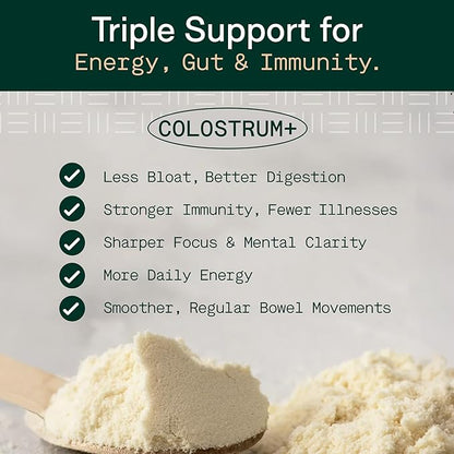 Adapt Naturals Colostrum Supplement with Lactoferrin &amp; Beta-Glucan, Bio-Avail Grass Fed Bovine Colostrum Powder for Gut Health, Immune Support &amp; Vitality | Non-GMO, 2500mg, Unflavored - 30 Days Supply