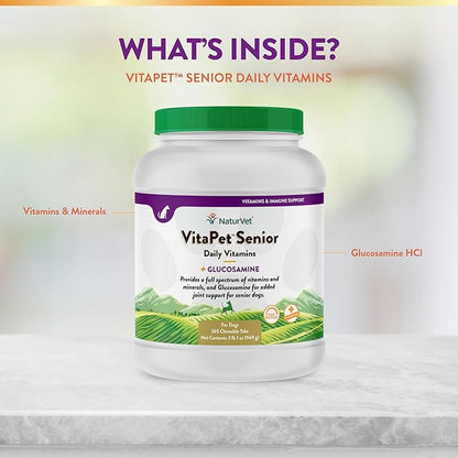NaturVet –VitaPet Senior Daily Vitamins for Senior Dogs – Plus Glucosamine – Full Spectrum of Vitamins &amp; Minerals – Enhanced with Glucosamine for Added Joint Support – 365 Time Release Tablets