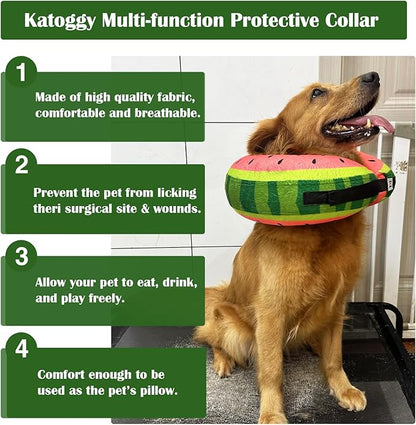 Katoggy Inflatable Dog Cone Collar for Small Medium Large Dogs and Cats - Soft Adjustable Blow up Donut E-Collar for Post-Surgery Recovery