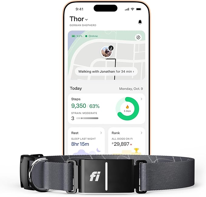 New Fi Series 3+ Smart Dog Tracker Collar – AI GPS for Dogs, Health &amp; Behavior Monitor, Virtual Fence, Escape Alerts, Waterproof, Apple Watch Compatible 12Mo Membership Included