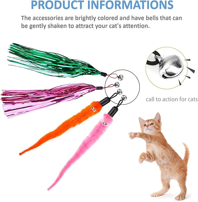 2pcs Retractable Wand Toys, Cat Fishing Rod with 11 Pcs Feather Refills for Indoor &amp; Outdoor Cats