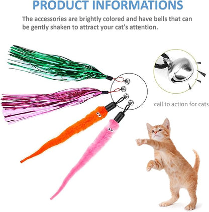 2pcs Retractable Wand Toys, Cat Fishing Rod with 11 Pcs Feather Refills for Indoor &amp; Outdoor Cats