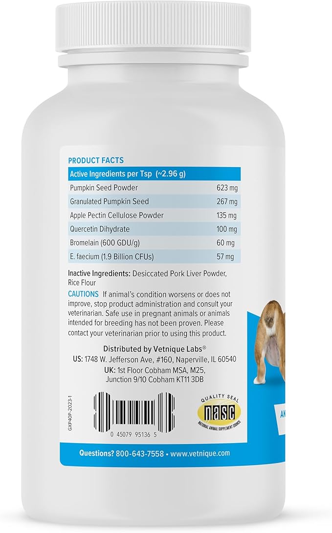 Vetnique Labs Glandex Dog Fiber Supplement Powder for Anal Glands with Pumpkin, Digestive Enzymes &amp; Dog Probiotics for Digestive Health - Vet Recommended - Boot The Scoot (Pork Liver, 4.0oz Powder)