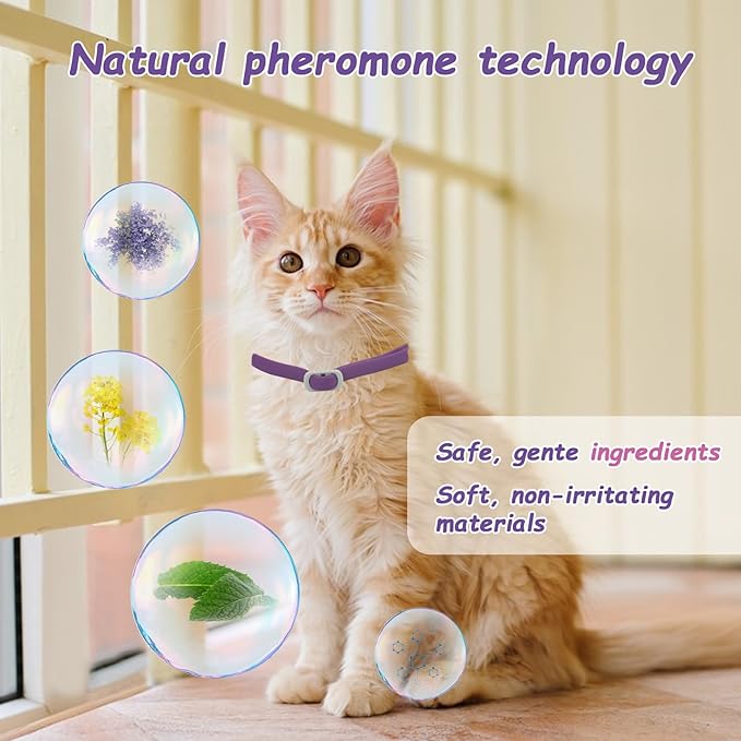 Calming Collar for Cats - 4 Pack, Adjustable Size, Efficiently Reduces Anxiety &amp; Stress for 30 Days, Safe Cat Pheromone Collars, Calming Cat Collar