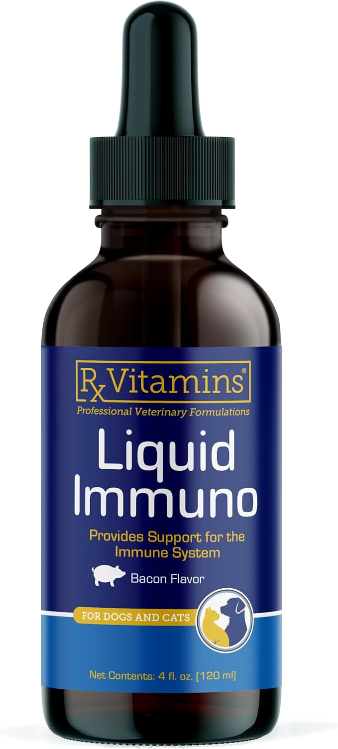 Rx Vitamins Liquid Immuno Dog &amp; Cat Immune Support - Reishi Mushroom Supplement for Dogs &amp; Cats Plus L-Lysine for Cats - Ideal Dog Eye Supplements, Immunity Booster Cat Supplements - 4 oz
