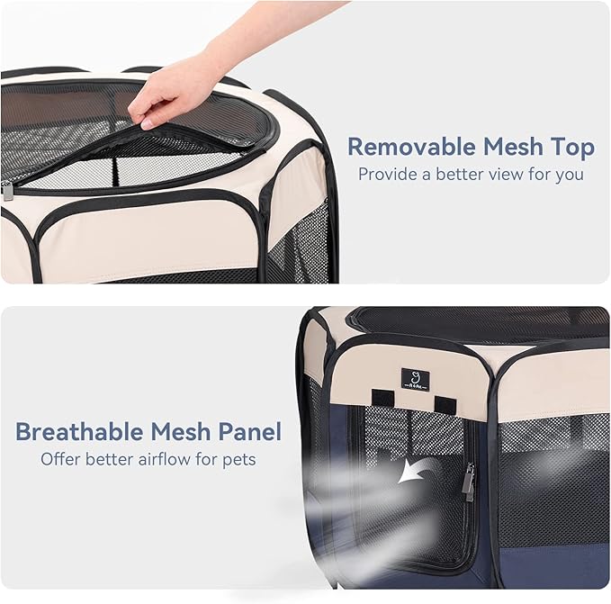 A4Pet Portable Dog Playpen for Small Dogs, 27" Foldable Small Pet Playpen for Puppy/Cat/Rabbit/Chick, Indoor Cat Playpen with Removable Zipper &amp; Mesh Panel(11”W × 7.5”H)