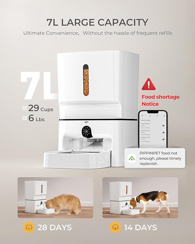 Automatic Cat Feeder with Camera, 7L Timed Dog Feeders, Adjustable Camera, 1080P HD Night Vision, Automatic Dog Feeder, 5G WiFi Cat Food Dispenser with 2-Way Audio, Low Food &amp; Motion Alerts