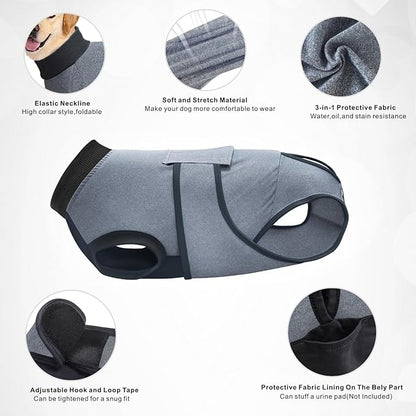 Idepet Dog Recovery Suit Female,Dogs Onesie Suit Surgery Male Breathable Pet Bodysuit for Spay Neuter E-Collar &amp; Cone Alternative Surgical Suit Puppy Abdominal Anti Licking Wounds Shirt (Gray, XL)