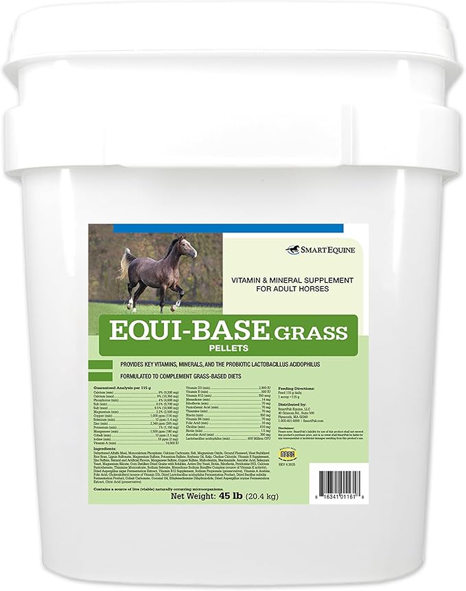 Uckele by SmartEquine EquiBase Grass Pellets | Horse Vitamins &amp; Minerals Supplement, Forage Balancer | Horses in Light to Moderate Work | 45 lb Bucket