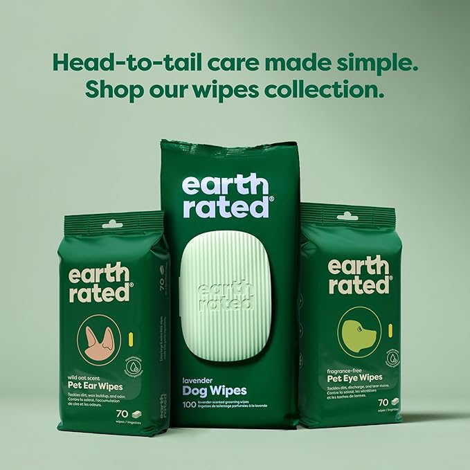 Earth Rated Vet-Developed Pet Ear Wipes, Hypoallergenic Cleaner for Dogs &amp; Cats Ears to Remove Dirt and Wax Build Up, Wild Oat Scent, 70 Count