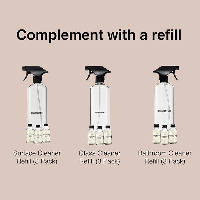 Public Goods Empty Glass Spray Bottle for Multi-Surface Cleaner | Refillable Spray Bottle for Cleaning | Made with Borosilicate Glass for Countertops, Tile, Floors, Appliances | BPA Free | 24 Oz