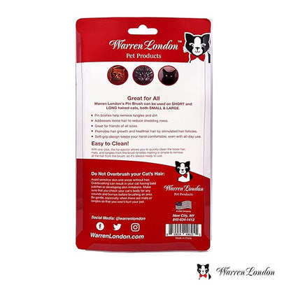 Warren London Self-Cleaning Cat Pin Brush | Push-Button Fur Ejector, Bead-Tipped Nylon Pins – Gentle Shedding &amp; Detangling for Cats, Kittens, Rabbits, Ferrets &amp; Small Dogs | Ergonomic Anti-Slip Grip