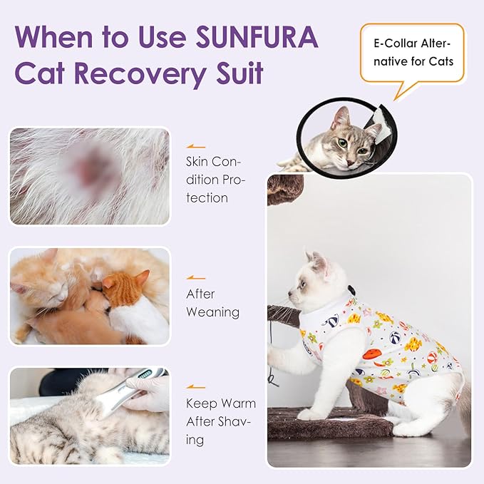 SUNFURA Cat Recovery Suit, Kitten Surgical Full Bodysuit for Abdominal Wound Protector Anti Licking After Surgery, Professional Bandages Cone E-Collar Alternative for Small Male &amp; Female Pets
