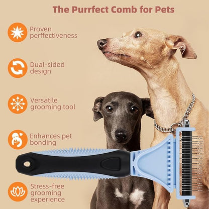 3PCS Cat &amp; Dog Brush Set: Slicker &amp; Deshedding Brush, Dematting Comb, and Bath Brush – Premium Grooming Tools for Shedding &amp; Tangle-Free Fur (blue)