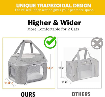 Large Cat Carrier Soft Side Pet Carrier for Kitten Puppy Collapsible Travel Small Dog Carrier, TSA Airline Approved Pet Carriers for Under 20 lbs, Gray