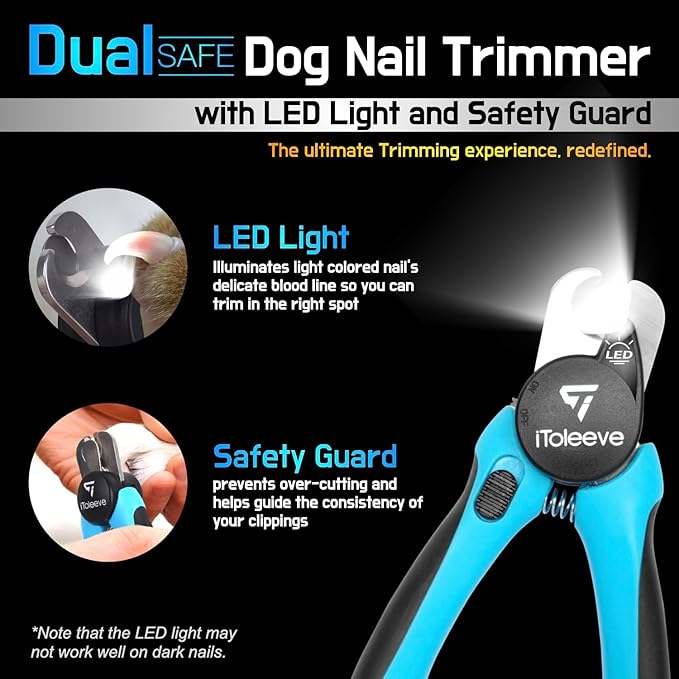 LED Dog Nail Clipper with Light, Illuminates Nails or Bloodline for Safe and Easy Trimmers, Extra Sharp for Thick Nails, Quick Sensor, Avoid Over Cutting Toenail, for Cats &amp; Dogs