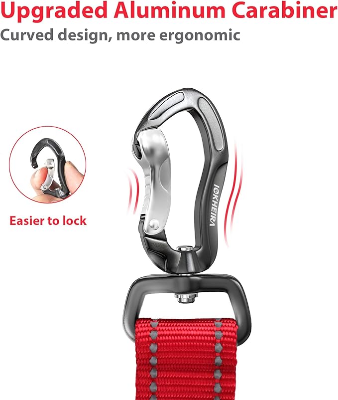 IOKHEIRA Dog Seatbelt, Updated Dog Seat Belt, Reflective Bungee Dog Car Harness, Multifunctional Pet Safety Belt with Hook Latch &amp; Seatbelt Buckle, Swivel Aluminum Carabiner, Red
