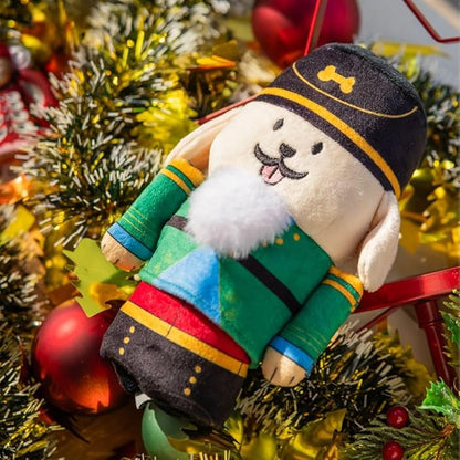 Nutcracker Treat-Dispensing Soft Plush Squeaky Pet Toy - Christmas/X’Mas Festive Enrichment Gift, Durable Cute&amp;Fun Toy for Interactive Play,Hide Food for Nose-Work Puzzle, Small Medium Dogs