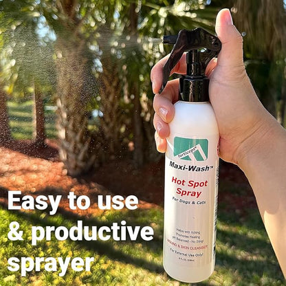Forticept Maxi-Wash Hot Spot Spray Treatment, Wound Care &amp; Itch Relief Spray for Dogs and Cats. Relives Scratching, Rashes, Sores, Itchy Skin and Paw Licking 8 oz