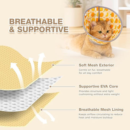 Avont Cat Cone Collar Soft to Stop Licking, Adjustable Foldable Lightweight Kitten Recovery Collar After Surgery for Small Dogs, Elizabeth Cone of Shame Alternative -Orange(L)