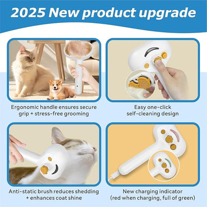 4-in-1 Pet Steam Brush for Dog &amp; cat brush for shedding，Spray Hair Removal Comb with Waterless Shampoo–Self-Cleaning Pet Grooming Tool for Shedding, Anti-Static &amp; Skin-Friendly Design