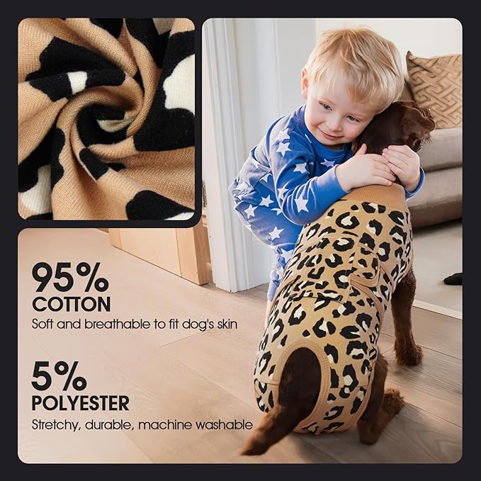 FUAMEY Recovery Suit for Dogs After Surgery,Soft Breathable Dog Bodysuit E-Collar &amp; Cone Alternative Surgical Suit,Male Female Dog Neuter Spay Suits Anti Licking Wounds Onesie Brown Leopard S