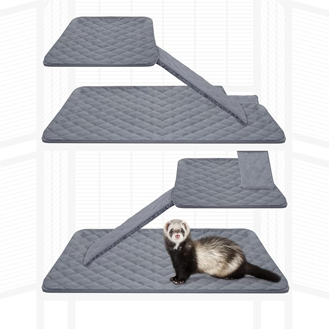 Paw Inspired Fitted Fleece Liners for Ferret Nation, Critter Nation Cage for Ferrets, Rats, Chinchillas, Hedgehogs &amp; Other Small Animals (Gray, Double Unit Set)