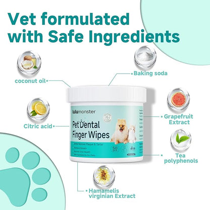 Pet Dental Finger Wipes for Dogs &amp; Cats, Dog Teeth Cleaning Wipes Tooth Brushing Kit by Remove Plaque and Tartar &amp; Freshens Breath Buildup No-Rinse Dog Finger Toothbrush