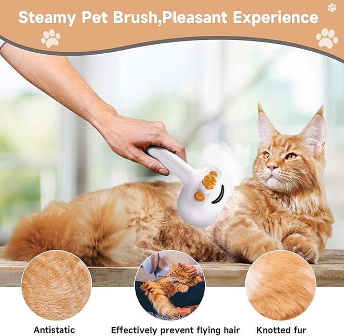 Pet Steam Brush for Dogs &amp; Cats with Paw Cleaner &amp; Shampoo – 3-in-1 Grooming Spray Comb, Mist Massage &amp; Defur Function, Water Spritz Deshedding Tool for Long/Short Hair, Indoor Pets