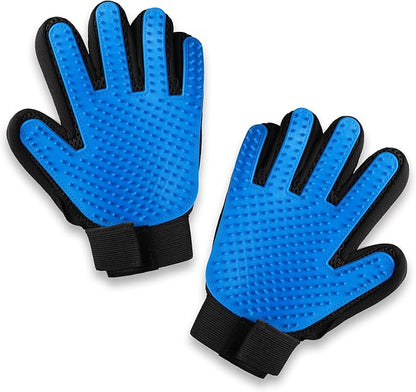 Pets First Dog Grooming Gloves Best Professional Deshedding, Brushing, Cleaning Mitt Tool for Small, Medium or Large Dogs &amp; Cats. Fur &amp; Hair Remover. Prevents Matted Coats. Soft Rubber Bristle Brush