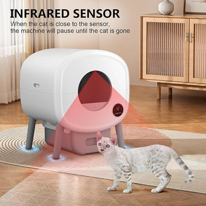 Cumrige Self Cleaning Litter Box, Large Capacity Automatic Cat Litter Box Self Cleaning for Cats, App Control,Safety Protection, 2 Roll Garbage Bags,White &amp; Grey